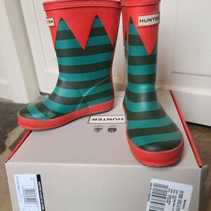 Hunter Kids Elf Red And Green Stripe Rain Boots